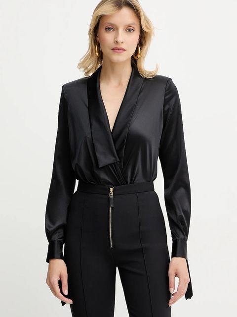 Elisabetta Franchi body z dodatkiem jedwabiu kolor czarny gładka CB00757E2 - zdjęcie produktu nr 1