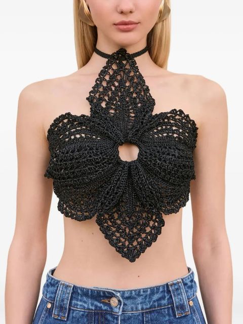 Cult Gaia flower crochet halter top - Black