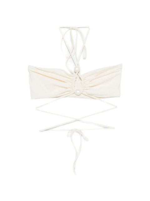 Magda Butrym pearl-embellished tie bikini top - Neutrals - zdjęcie produktu nr 1