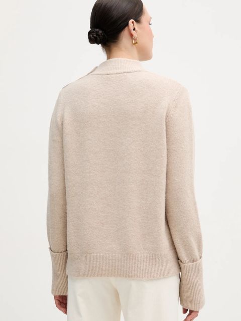 Marc Aurel sweter z domieszką wełny damski kolor beżowy z półgolfem 8064-8000-82028