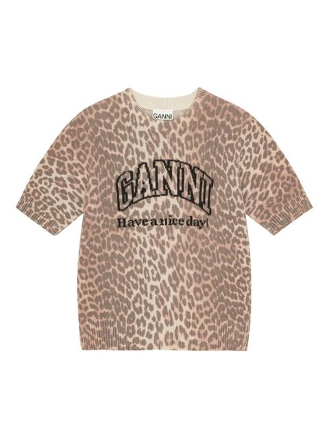GANNI intarsia-knit logo T-shirt - Neutrals - zdjęcie produktu nr 1