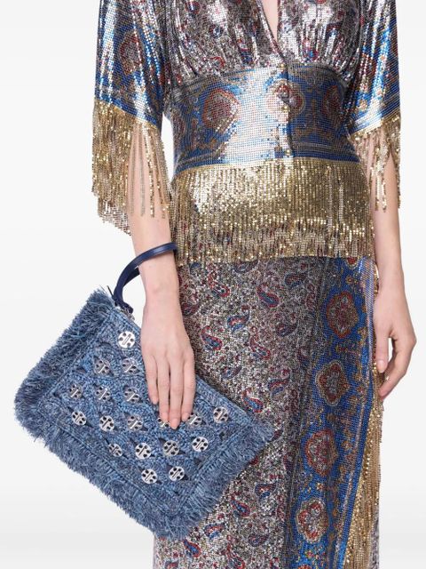 Rabanne denim raffia pouch - Blue - zdjęcie produktu nr 1