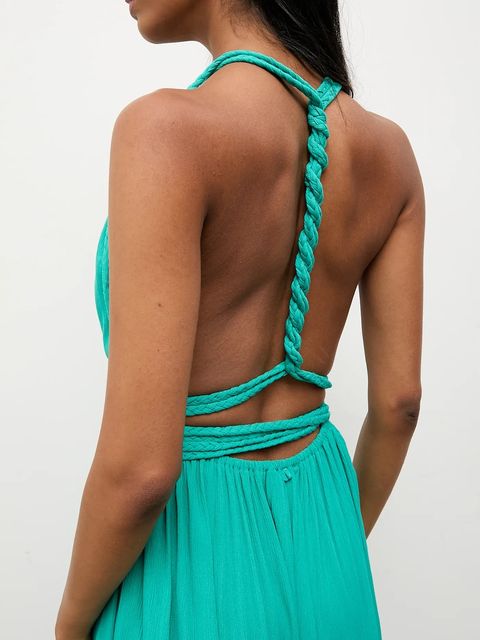 Answear.LAB sukienka kolor zielony maxi rozkloszowana