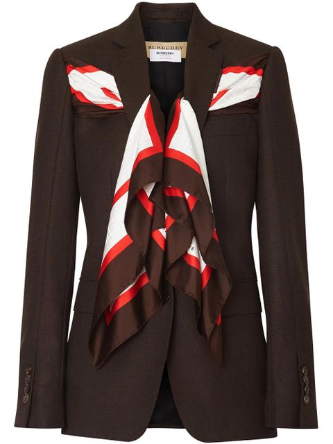 Burberry Silk Scarf Detail Wool Tailored Jacket - Brown - zdjęcie produktu nr 1