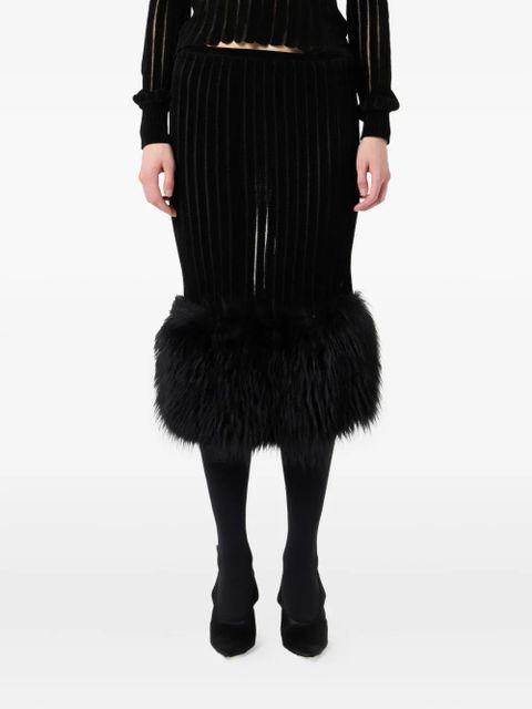 Blumarine ribbed fur-trimmed midi skirt - Black - zdjęcie produktu nr 2