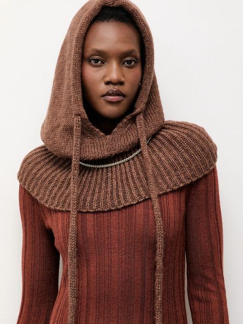 Answear.LAB kaptur z wełną merino kolor brązowy