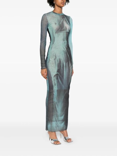 Jean Paul Gaultier printed long-sleeved midi dress - Blue