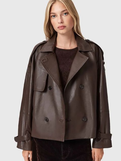 AllSaints trencz skórzany REED kolor brązowy W035LD