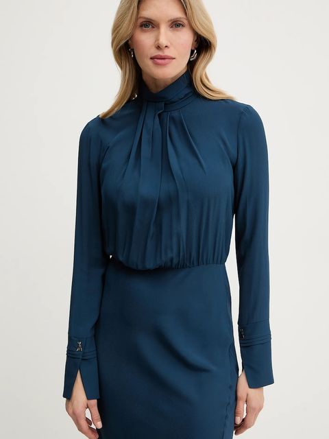 Patrizia Pepe sukienka wiskozowa kolor niebieski midi prosta 8A1623 A8I1