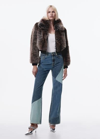 Patchworkowe proste jeansy