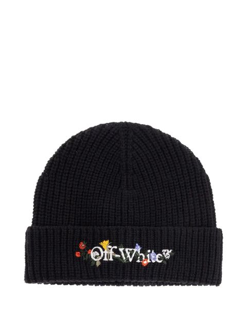 Off-White floral-embroidered ribbed beanie hat - Black - zdjęcie produktu nr 1