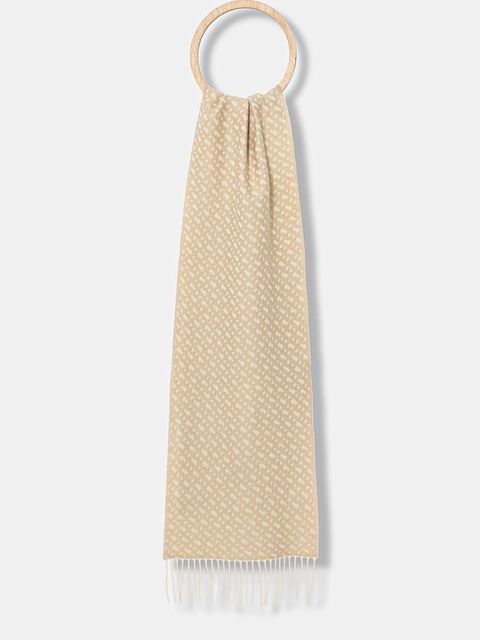 BOSS szalik wełniany damski kolor beżowy wzorzysty 50549852 - zdjęcie produktu nr 1