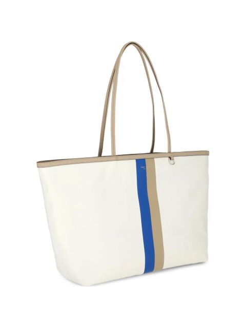 Tory Burch striped logo-print tote bag - White