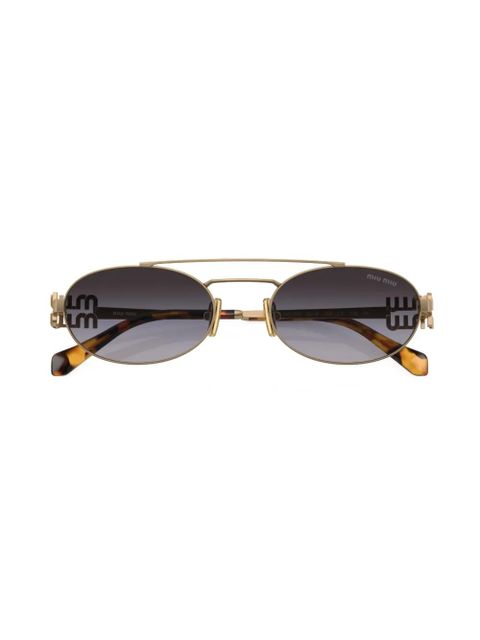Miu Miu Eyewear logo-lettering oval-frame sunglasses - Gold