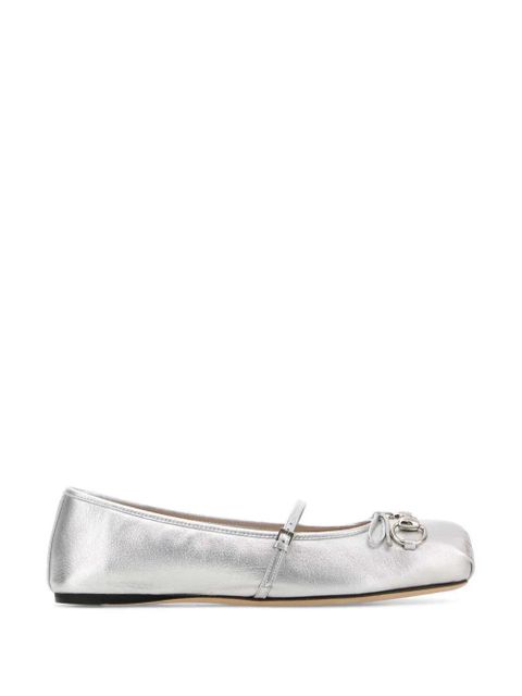 Gucci buckle strap leather ballerinas - Silver - zdjęcie produktu nr 1