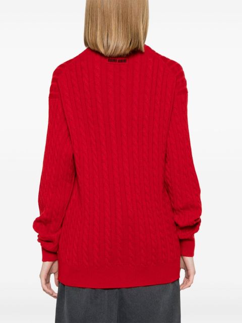 Miu Miu crew-neck cable-knit jumper - Red - zdjęcie produktu nr 2