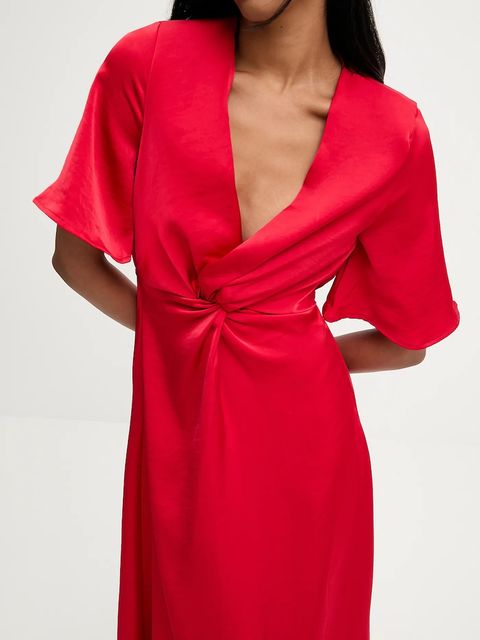 Answear.LAB sukienka kolor czerwony maxi rozkloszowana