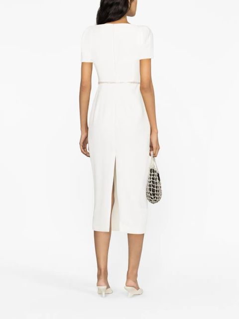 Self-Portrait White Diamante Trim Split crepe midi dress