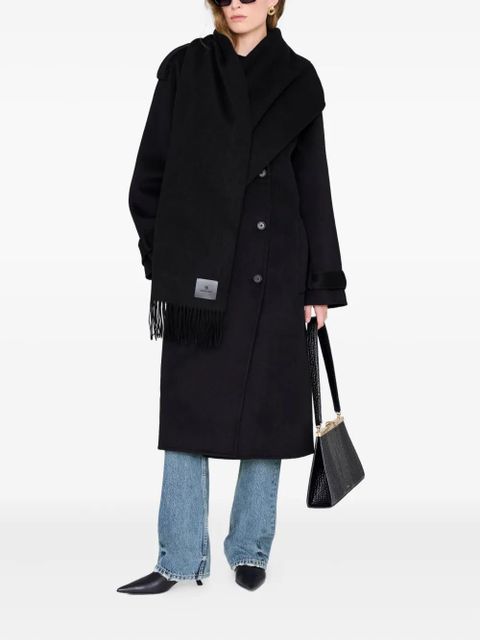 ANINE BING Augustina fringed wool scarf - Black