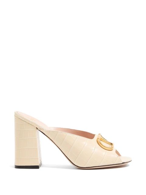 Valentino Garavani VLogo Signature slide sandals in printed calfskin 95MM - Neutrals - zdjęcie produktu nr 1