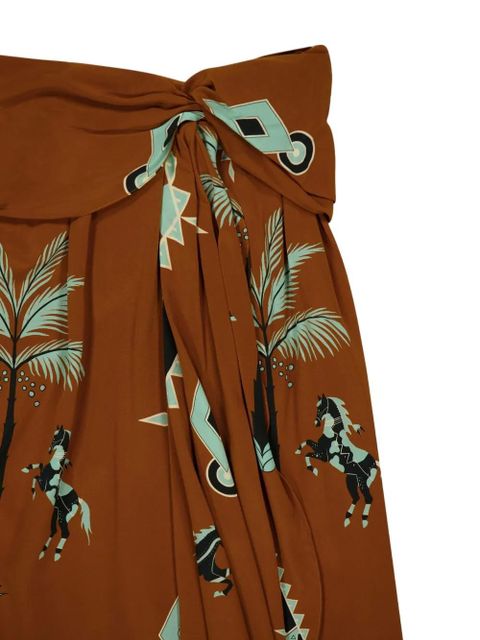 Johanna Ortiz wrap horses palms print midi draped skirt - Brown