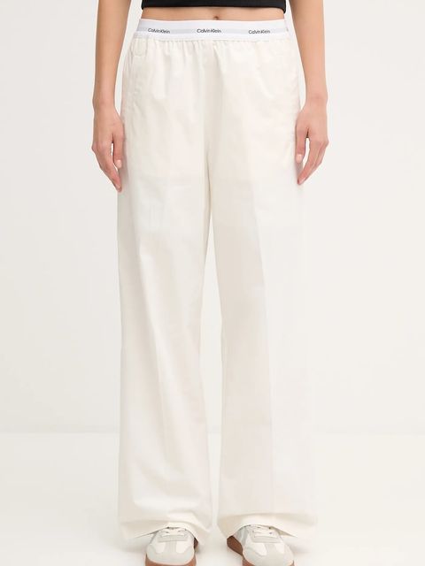 Calvin Klein Jeans spodnie bawełniane damskie kolor beżowy szerokie high waist LV044C403G - zdjęcie produktu nr 1