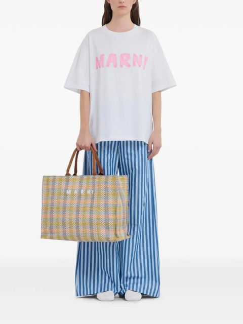 Marni logo-embroidered checkered shopping bag - Neutrals