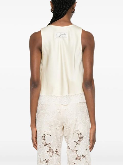 SANDRO lace-detail polo shirt - Neutrals