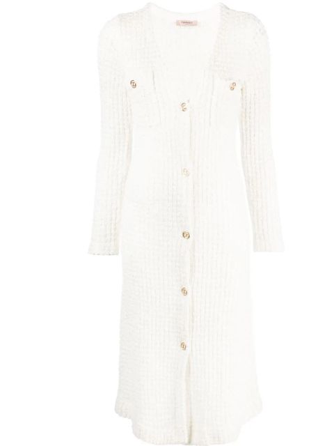 TWINSET bouclé V-neck cardi-dress - White - zdjęcie produktu nr 1