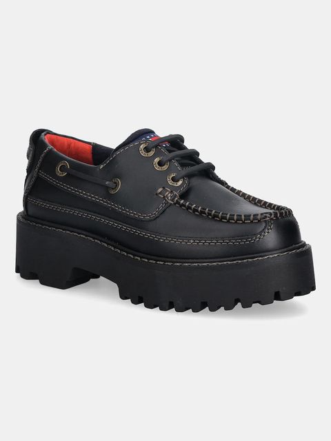 Tommy Hilfiger półbuty skórzane ARCHIVE 01 BOAT SHOE LEATHER damskie kolor czarny na platformie EN0EN03003 - zdjęcie produktu nr 1