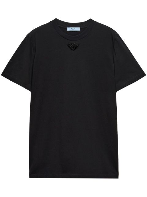Prada embroidered-triangle jersey T-shirt - Black - zdjęcie produktu nr 1