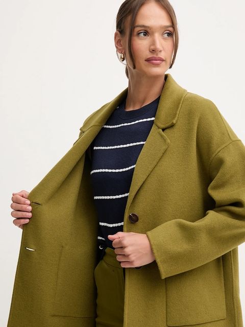 United Colors of Benetton płaszcz z wełną kolor zielony 28F7DN082