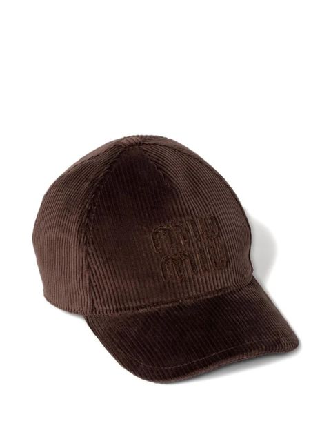 Miu Miu logo-patch corduroy baseball cap - Brown