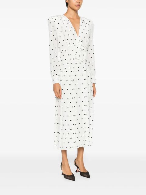 Alessandra Rich polka dot pleated midi dress - White