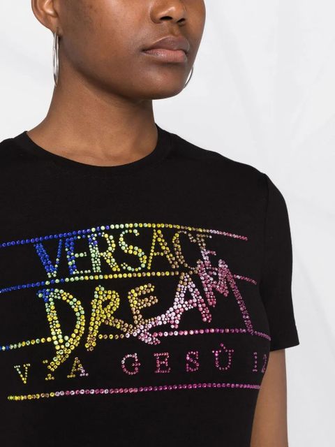 Versace rhinestone-embellished slogan T-shirt - Black