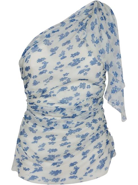 Victoria Beckham floral-print one-shoulder top - Blue - zdjęcie produktu nr 1