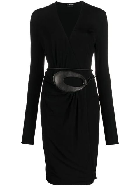 TOM FORD belted-waist V-neck dress - Black - zdjęcie produktu nr 1