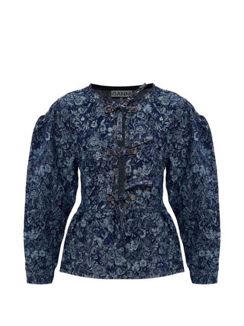 GANNI floral-pattern denim blouse - Blue - zdjęcie produktu nr 1