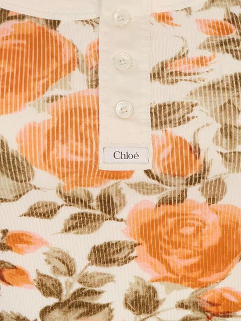 Chloé floral-print ribbed-knit t-shirt - Neutrals