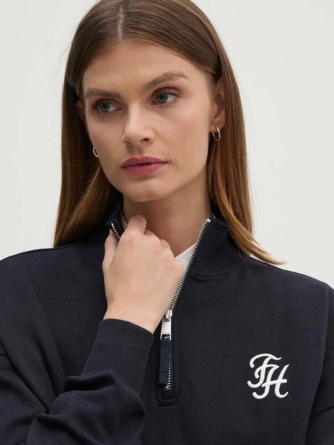 Tommy Hilfiger bluza bawełniana damska kolor granatowy z aplikacją WW0WW43337