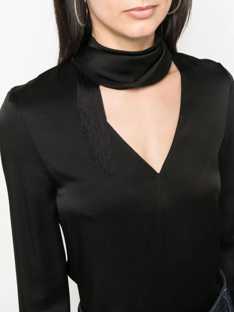 Victoria Beckham V-neck fringed satin blouse - Black