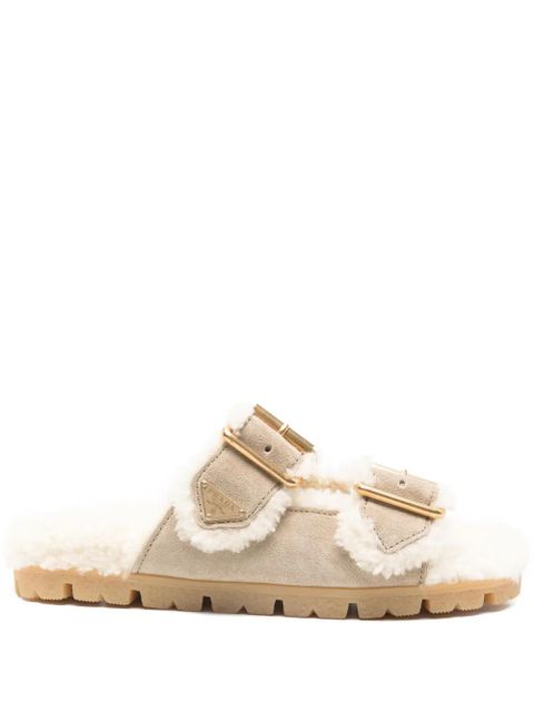 Prada shearling-trim slippers - Neutrals - zdjęcie produktu nr 1
