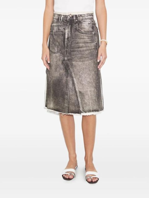 Tory Burch panelled frayed denim midi A-line skirt - Brown