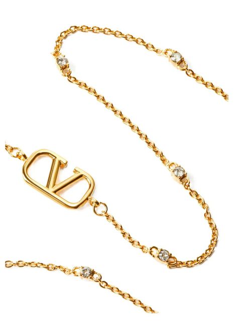 Valentino Garavani logo-plaque crystal-embellished necklace - Gold
