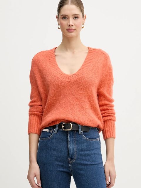 United Colors of Benetton sweter z dodatkiem moheru damski kolor pomarańczowy 1VAAD10EX - zdjęcie produktu nr 1