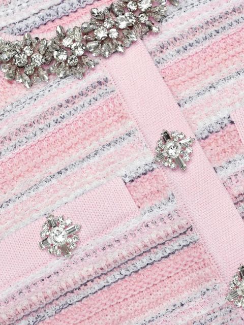 Self-Portrait crystal-embellished striped cardigan - Pink
