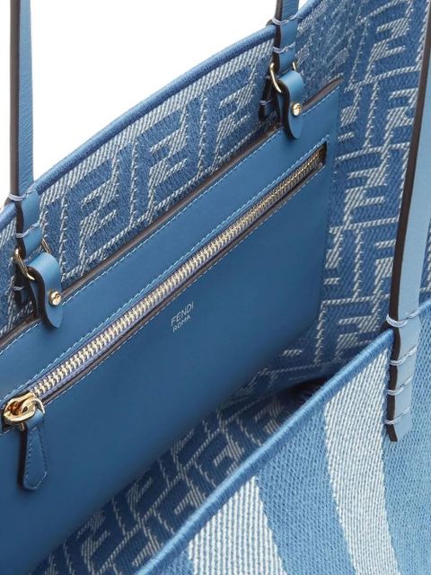 FENDI large Roll FF-logo striped tote bag - Blue