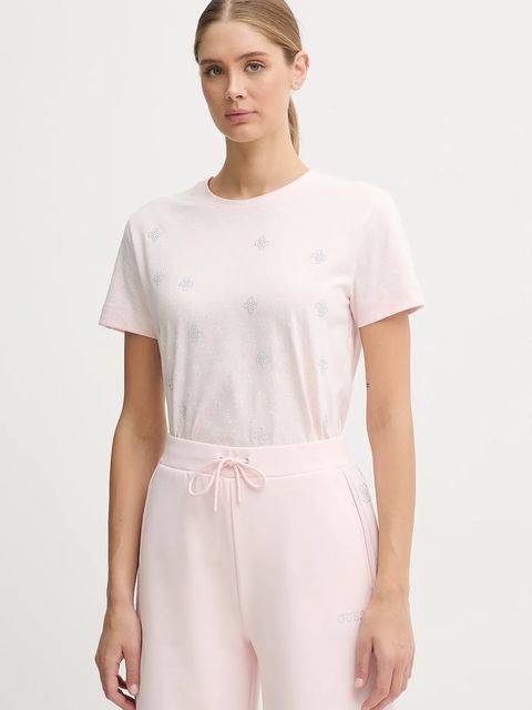 Guess t-shirt bawełniany RHOMBUS damski kolor różowy V5BI14 I3Z14 - zdjęcie produktu nr 1