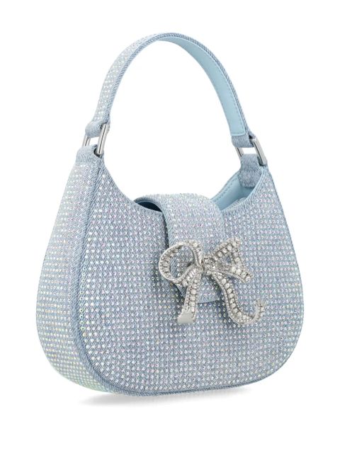 Self-Portrait Rhinestone Denim Cresct bag - Blue