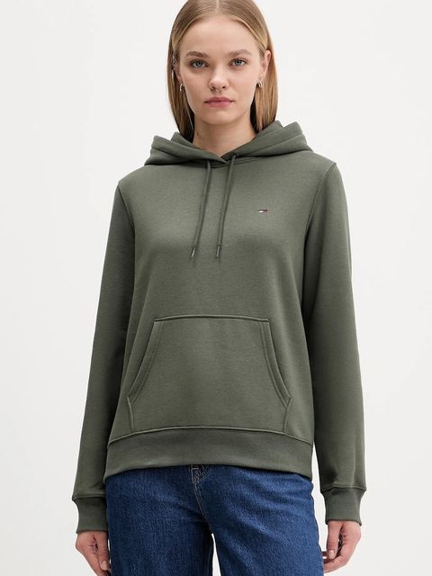 Tommy Jeans bluza damska kolor zielony z kapturem gładka DW0DW19958 - zdjęcie produktu nr 1
